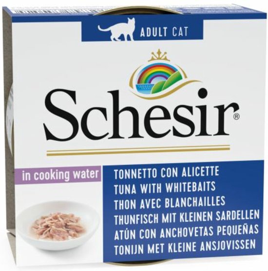14x Schesir Kattenvoer Gekookte Tonijn en Witvis met Rijst 85 gr