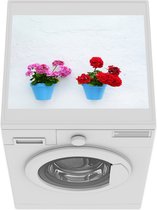 Wasmachine beschermer mat - Blauwe potten met geranium bloemen - Breedte 55 cm x hoogte 45 cm