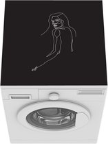 Wasmachine beschermer mat - Vrouw - Zwart - Line art - Breedte 60 cm x hoogte 60 cm