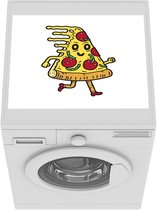 Wasmachine beschermer mat - Kinderillustratie rennende pizza - Breedte 55 cm x hoogte 45 cm