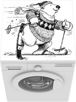 Wasmachine beschermer mat - een skiënde ijsbeer - Breedte 60 cm x hoogte 60 cm