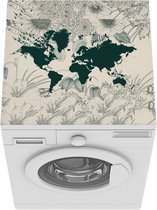 Wasmachine beschermer - Wasmachine mat - Wereldkaart - Bloemen - Planten - 60x60 cm - Droger beschermer