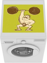 Wasmachine beschermer mat - een bodybuilder met het gewicht in een hand - Breedte 55 cm x hoogte 45 cm