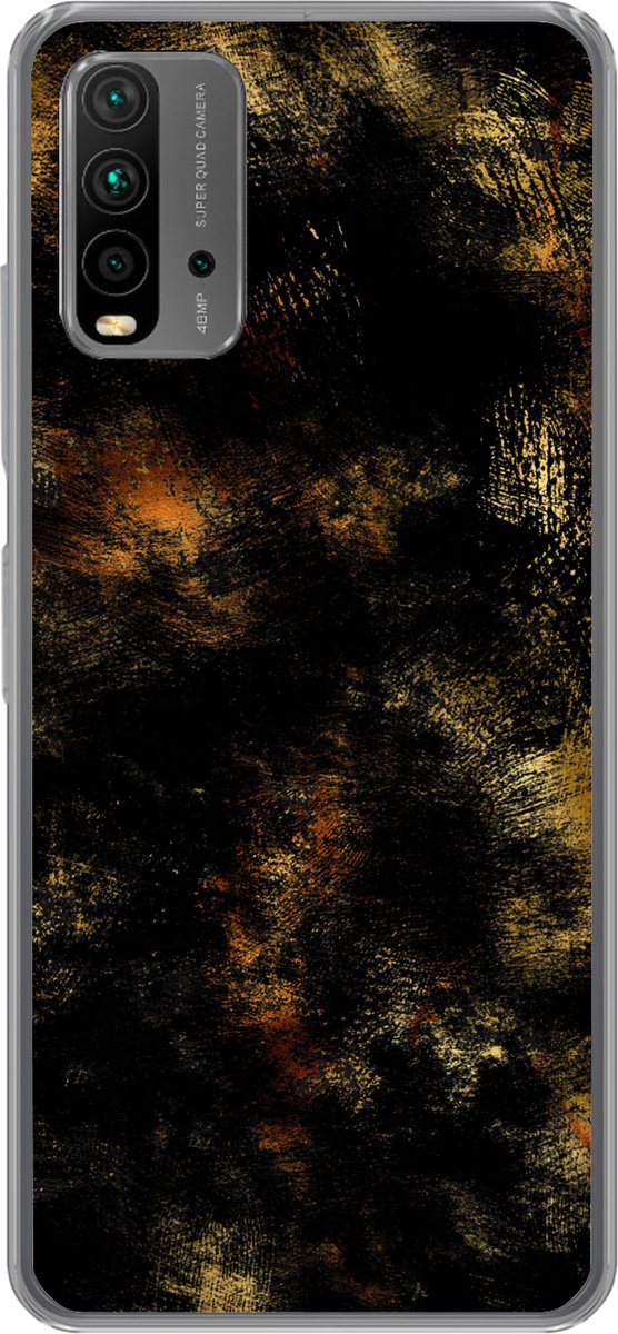 Telefoonhoesje Geschikt voor Xiaomi Geschikt voor Redmi 9T hoesje - Goud - Verf - Abstract - Zwart - Siliconen Telefoonhoesje Telefoonhoesje