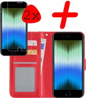 iPhone SE 2022 Hoesje Bookcase 2x Screenprotector - iPhone SE 2022 Case Hoes Cover - iPhone SE 2022 Screenprotector 2x - Rood