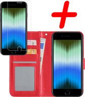 Hoes voor iPhone SE 2022 Hoesje Bookcase Met Screenprotector - Hoes voor iPhone SE 2022 Case Hoes Cover - Hoes voor iPhone SE 2022 Screenprotector - Rood