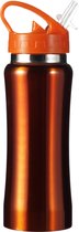 Drinkfles/waterfles 600 ml metallic oranje van RVS - Sport bidon waterflessen