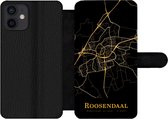 Bookcase Geschikt voor iPhone 12 telefoonhoesje - Roosendaal - Plattegrond - Goud - Zwart - Met vakjes - Wallet case met magneetsluiting - Stadskaart