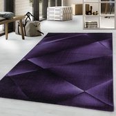 Woonkamer design vloerkleed laagpolig tapijt abstract golven patroon paars stapel