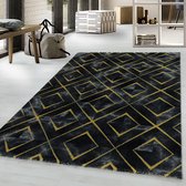 Laagpolig design vloerkleed Woonkamer vloerkleed Dark Marble Rhombe Diamond Gold patroon