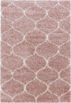 Tapis de salon Shaggy Design à carreaux Tile Jacquard Rose