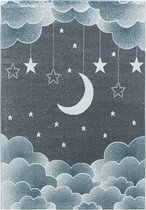 Tapis pour enfants à poil ras Motif de étoilé nuage lune Bleu