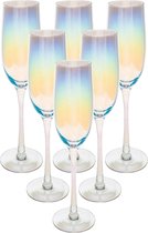 Set van 6x champagneglazen/flutes parelmoer 210 ml Fantasy van glas - Champagne glazen