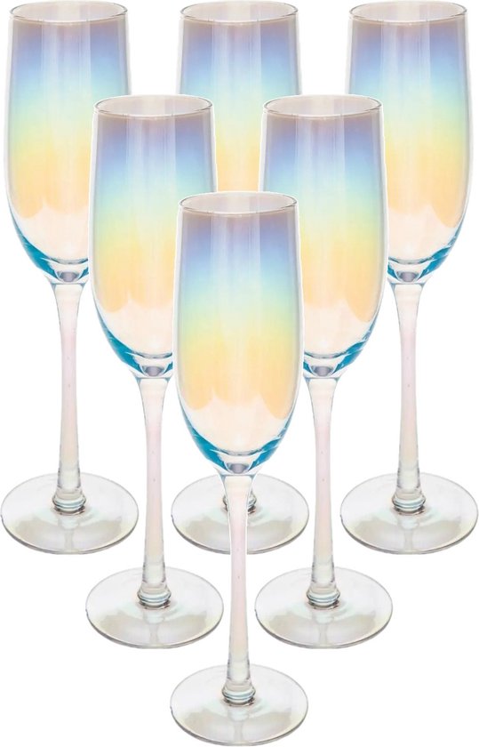 Microbe Wijzer Peru Set van 6x champagneglazen/flutes parelmoer 210 ml Fantasy van glas -  Champagne glazen | bol.com