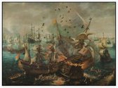 Slag bij Gibraltar in 1607, Cornelis Claesz. van Wieringen - Foto op Akoestisch paneel - 160 x 120 cm