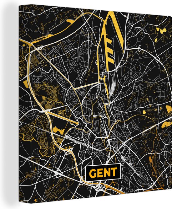 Canvas Schilderij Kaart - Gold - Plattegrond - Gent - Stadskaart - 20x20 cm - Wanddecoratie