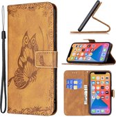 GSMNed – iPhone 13– Hoogwaardig PU Bookcase – Bruin – Leren iPhone Hoesje – Pasjeshouder