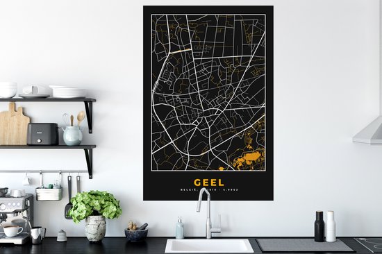 Muurstickers - Sticker Folie - Geel - Stadskaart - Kaart - Goud - Plattegrond - 80x120 cm - Plakfolie - Muurstickers Kinderkamer - Zelfklevend Behang - Zelfklevend behangpapier - Stickerfolie