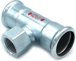 Steelpres C-staal M 28mm persfitting T-stuk met 1/2inch binnendraad 28x1/2x28mm FxRpxF