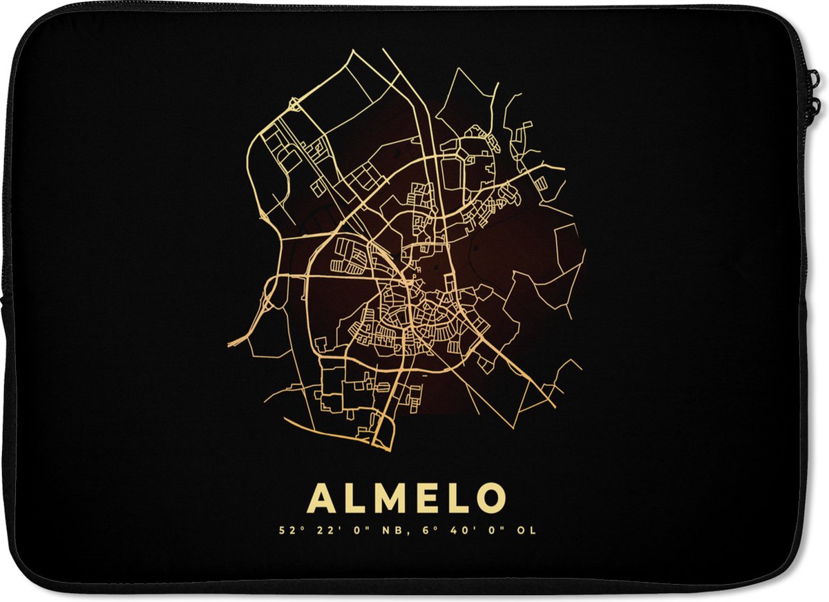 Laptophoes 13 inch - Almelo - Kaart - Stadskaart - Plattegrond - Laptop sleeve - Binnenmaat 32x22,5 cm - Zwarte achterkant - Stadskaart