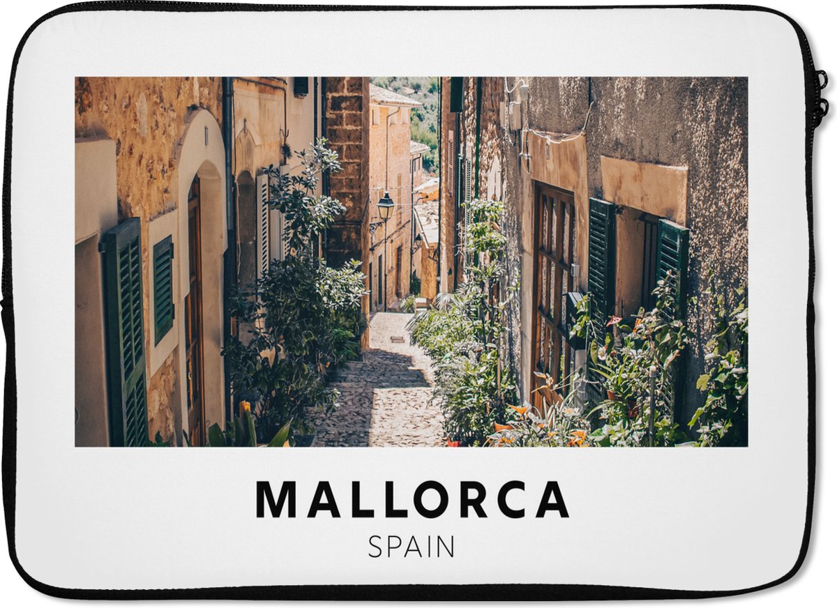 Laptophoes 14 inch - Mallorca - Spanje - Planten - Laptop sleeve - Binnenmaat 33x23 cm - Zwarte achterkant