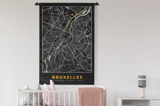 Tapisserie - Toile murale - Bruxelles - Plan de la ville - Or - Carte - Carte - 90x135 cm - Tapisserie