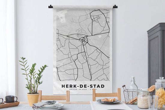 Tapisserie - Toile murale - Plan de la ville - Carte - België - Zwart et Wit - Reconnaître la Ville - Carte - 90x135 cm - Tapisserie