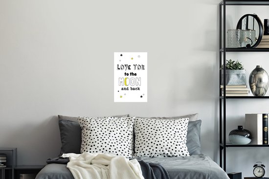 Sticker Muursticker Citations d'amour - cadeau pour partenaire - Love you to the moon and back white - 20x30 cm - film autocollant - sticker mural repositionnable