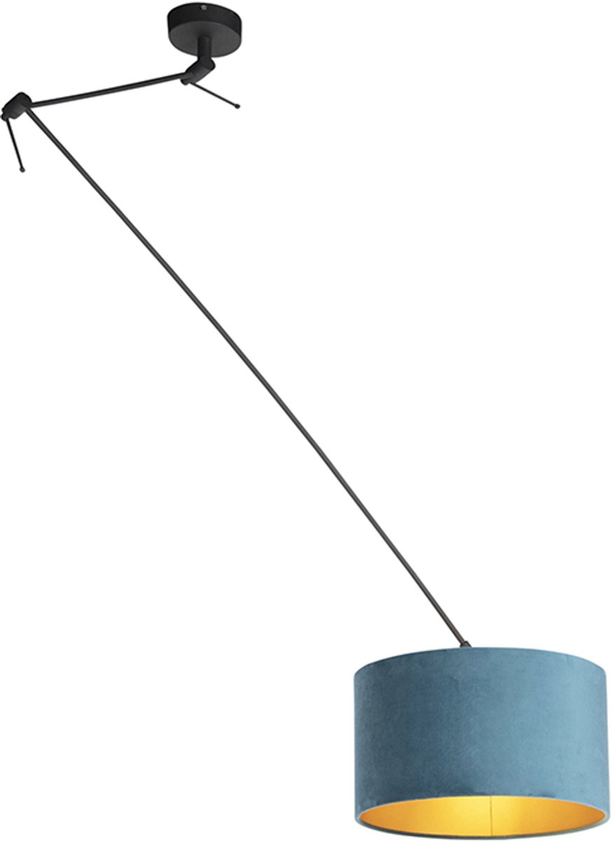 QAZQA blitz - Klassieke Hanglamp met kap - 1 lichts - L 380 mm - Zwart Goud - Woonkamer | Slaapkamer | Keuken