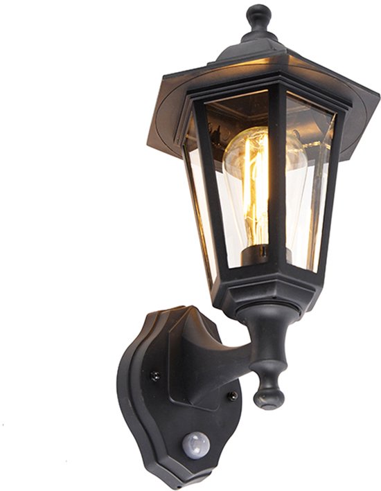 QAZQA new haven - Klassieke Wandlamp met Bewegingsmelder | Bewegingssensor | sensor voor buiten - 1 lichts - D 212 mm - Zwart - Buitenverlichting