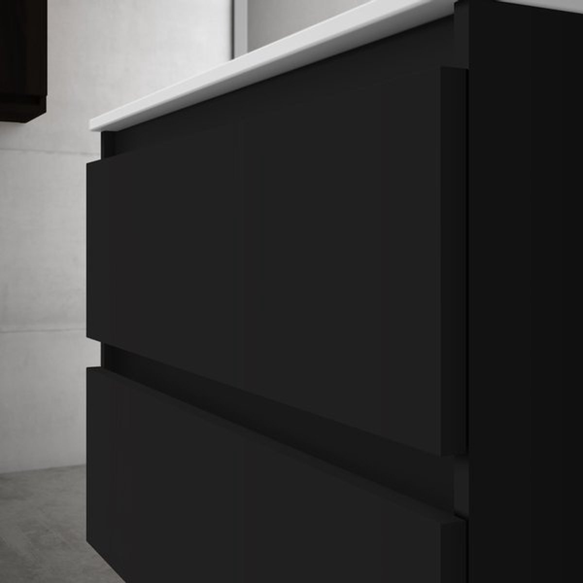 Saniclass Chaci Badkamermeubelset - 60x46x55cm - keramische wastafel wit - 1 ovale wasbak - 1 kraangat - 2 lades - rechthoekige spiegel - mat zwart
