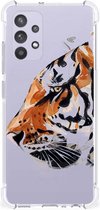 Anti Shock Bumper Case Samsung Galaxy A32 4G | A32 5G Enterprise Editie Smartphone hoesje met doorzichtige rand Tiger