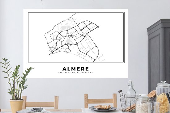 Stickers muraux - Pays- Nederland - Almere - Plan de la ville - Carte - Zwart Wit - Carte - 120x80 cm - Feuille adhésive