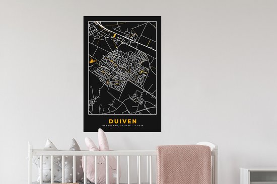 Stickers muraux - Pigeons - Black and Gold et Or - Plan de la ville - Carte - Carte - 60x90 cm - Film adhésif