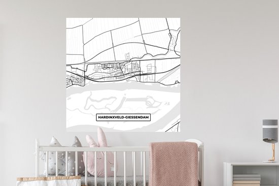 Muurstickers - Sticker Folie - Kaart - Hardinxveld-Giessendam - Plattegrond - Stadskaart - 100x100 cm - Plakfolie - Muurstickers Kinderkamer - Zelfklevend Behang XXL - Zelfklevend behangpapier - Stickerfolie