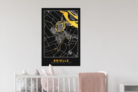 Muurstickers - Sticker Folie - Goud - Plattegrond - Brielle - Kaart - Stadskaart - 60x90 cm - Plakfolie - Muurstickers Kinderkamer - Zelfklevend Behang - Zelfklevend behangpapier - Stickerfolie