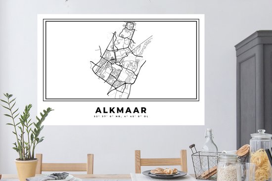 Stickers muraux - Pays- Nederland - Alkmaar - Plan de la ville - Carte - Zwart Wit - Carte - 120x80 cm - Feuille adhésive