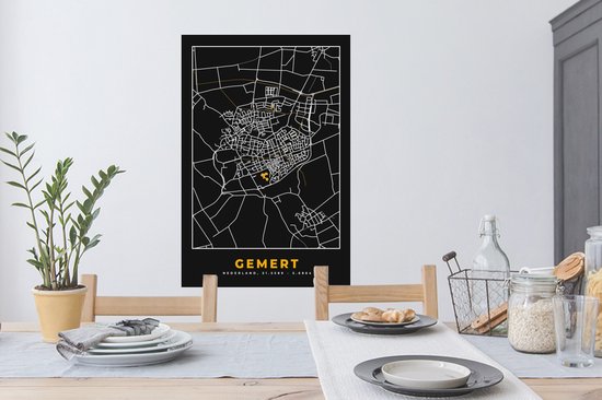 Stickers muraux - Gemert - Plan de la ville - Or - Carte - Pays- Nederland - Carte - 60x90 cm - Feuille adhésive