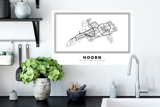 Stickers muraux - Carte - Hoorn - Wit - Plan de la ville - Carte - Nederland Bas - 60x40 cm - Feuille adhésive
