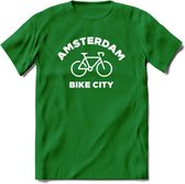 Amsterdam Bike City T-Shirt | Souvenirs Holland Kleding | Dames / Heren / Unisex Koningsdag shirt | Grappig Nederland Fiets Land Cadeau | - Donker Groen - XL