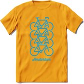 Amsterdam Fiets Stad T-Shirt | Souvenirs Holland Kleding | Dames / Heren / Unisex Koningsdag shirt | Grappig Nederland Fiets Land Cadeau | - Geel - XL