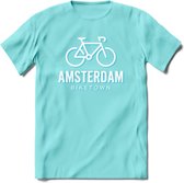Amsterdam Bike Town T-Shirt | Souvenirs Holland Kleding | Dames / Heren / Unisex Koningsdag shirt | Grappig Nederland Fiets Land Cadeau | - Licht Blauw - S