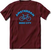 Amsterdam Bike City T-Shirt | Souvenirs Holland Kleding | Dames / Heren / Unisex Koningsdag shirt | Grappig Nederland Fiets Land Cadeau | - Burgundy - S