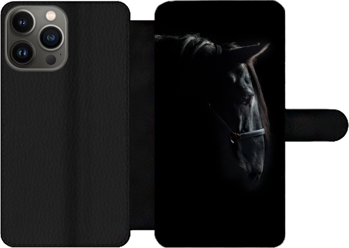 Telefoonhoesje Geschikt voor iPhone 13 Pro Max telefoonhoesje - Paard - Licht - Zwart - Met vakjes - Wallet case met magneetsluiting