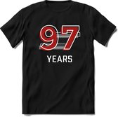 97 Years - Feest kado T-Shirt Heren / Dames - Rood / Grijs - Perfect Verjaardag Cadeau Shirt - grappige Spreuken, Zinnen en Teksten. Maat 3XL