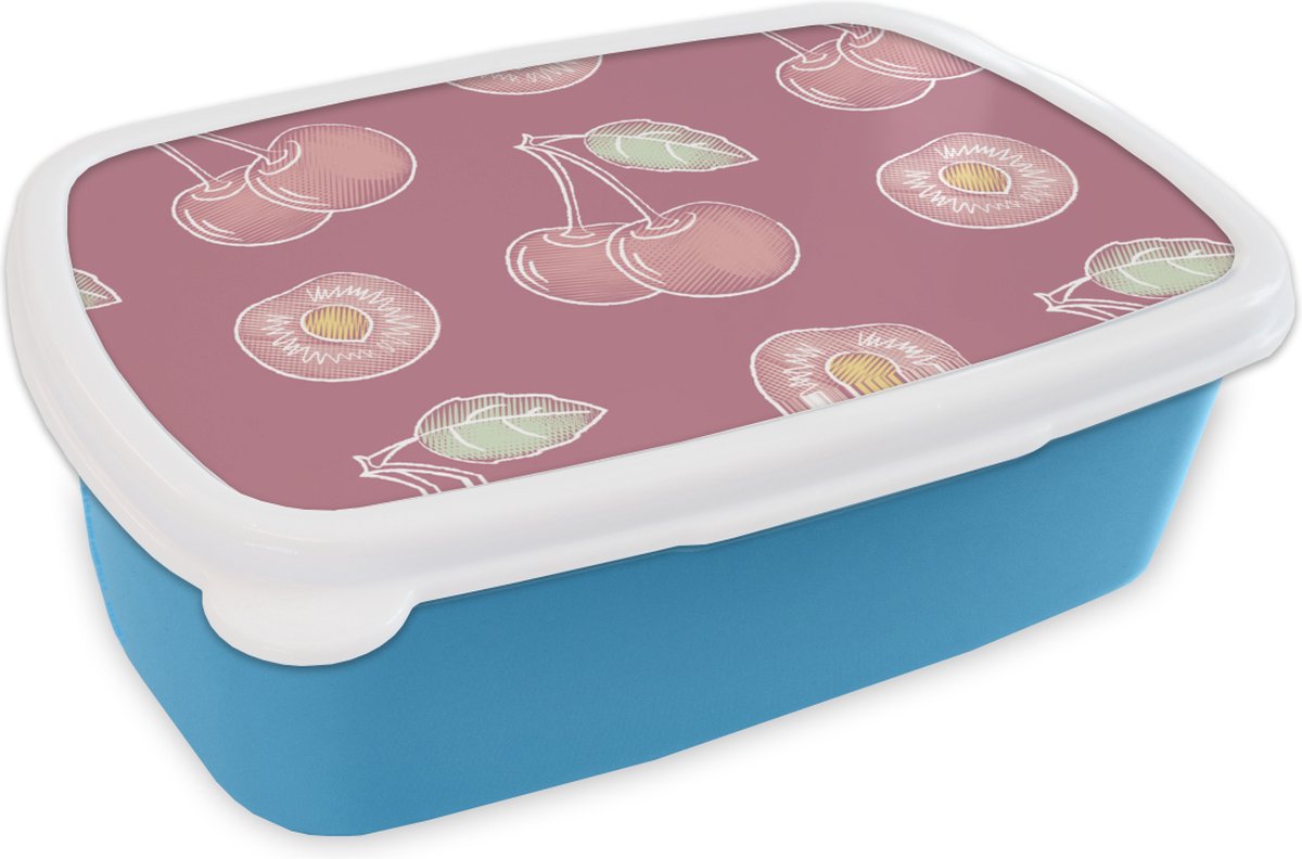 Broodtrommel Blauw - Lunchbox - Brooddoos - Design - Kers - Patroon - 18x12x6 cm - Kinderen - Jongen