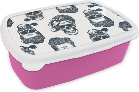 Foto: Broodtrommel roze lunchbox brooddoos puber skull bandana patronen 18x12x6 cm kinderen meisje