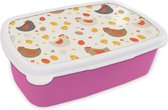 Broodtrommel Roze - Lunchbox - Brooddoos - Kip - Eieren - Patroon - 18x12x6 cm - Kinderen - Meisje