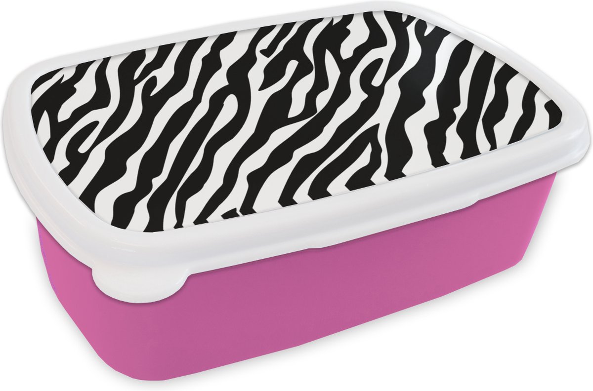 Broodtrommel Roze - Lunchbox - Brooddoos - Dieren - Zebra - Design - 18x12x6 cm - Kinderen - Meisje