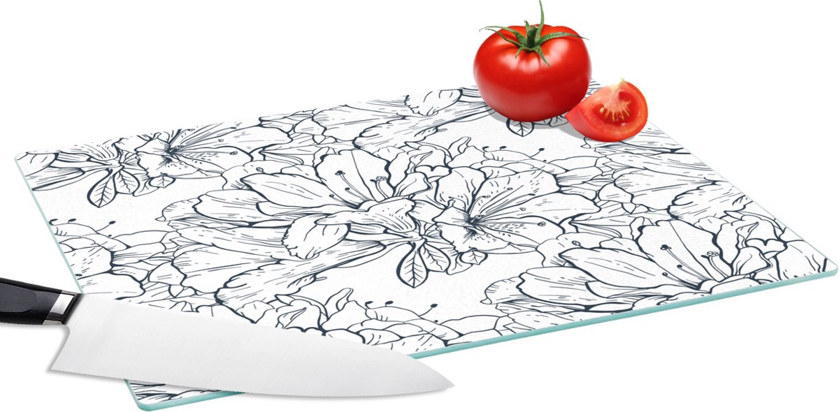 Glazen Snijplank - 39x28 - Bloemen - Patroon - Lijn - Snijplanken Glas